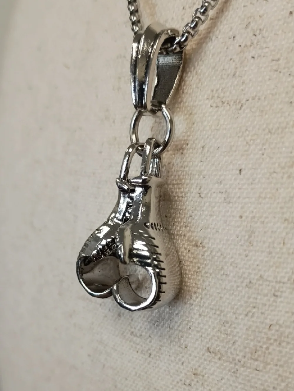 Silver Boxing Gloves Pendant Necklace Athletic Sport Charm Jewelry